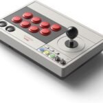 Mando arcade retro con joystick y botones rojos, controlador USB estilo clásico para videojuegos y emuladores