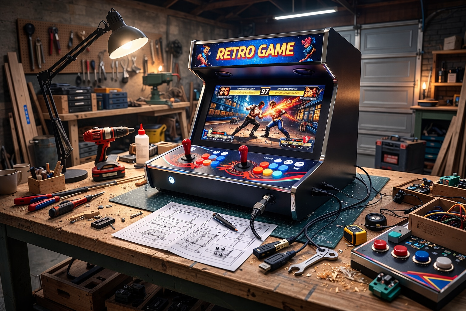Máquina arcade bartop de dos jugadores como formato compacto para negocios