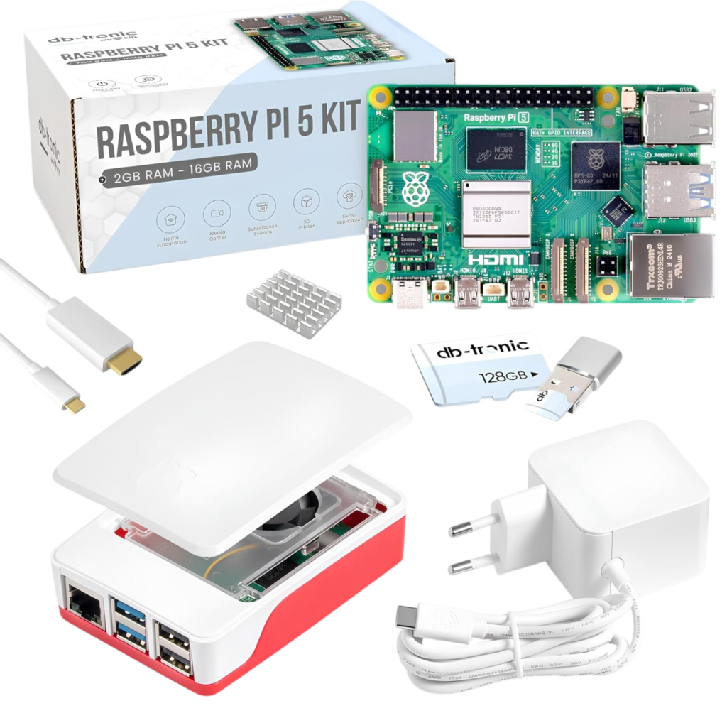 Raspberry Pi 5 Kit completo con hasta 16GB RAM, carcasa oficial, fuente de alimentación y microSD 128GB