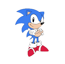 Imagen del personaje Sonic the Hedgehog en su versión clásica de Sega, mostrando su diseño original de los años 90 con brazos cruzados y expresión confiada. Ilustración estilo retro inspirada en los videojuegos de 16 bits de Sega Mega Drive / Genesis. Ideal para artículos sobre Sonic clásico, historia de Sega, personajes icónicos de videojuegos retro y comparativas entre Sonic y otros personajes arcade.