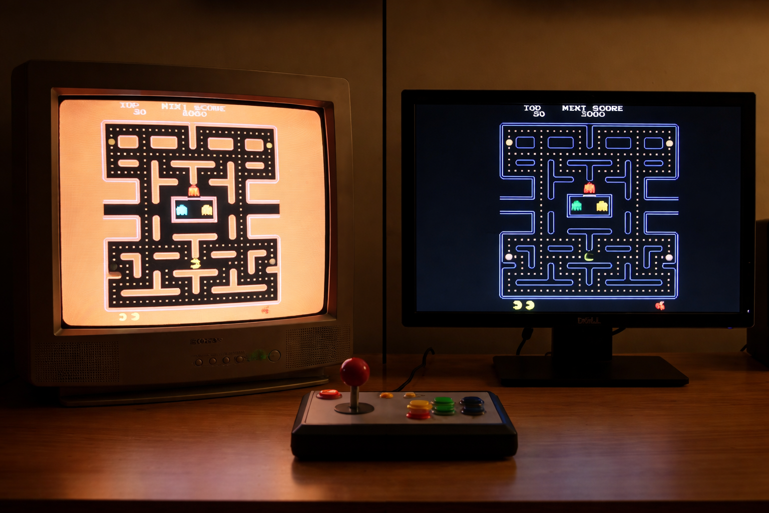 Comparativa visual CRT frente a pantalla moderna para juegos arcade con MAME