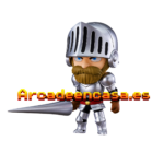 Figura de caballero estilo arcade retro con armadura plateada y lanza, diseño tipo videojuego clásico con texto Arcadeencasa.es, ideal para decoración gaming, máquinas arcade para casa y coleccionismo retro