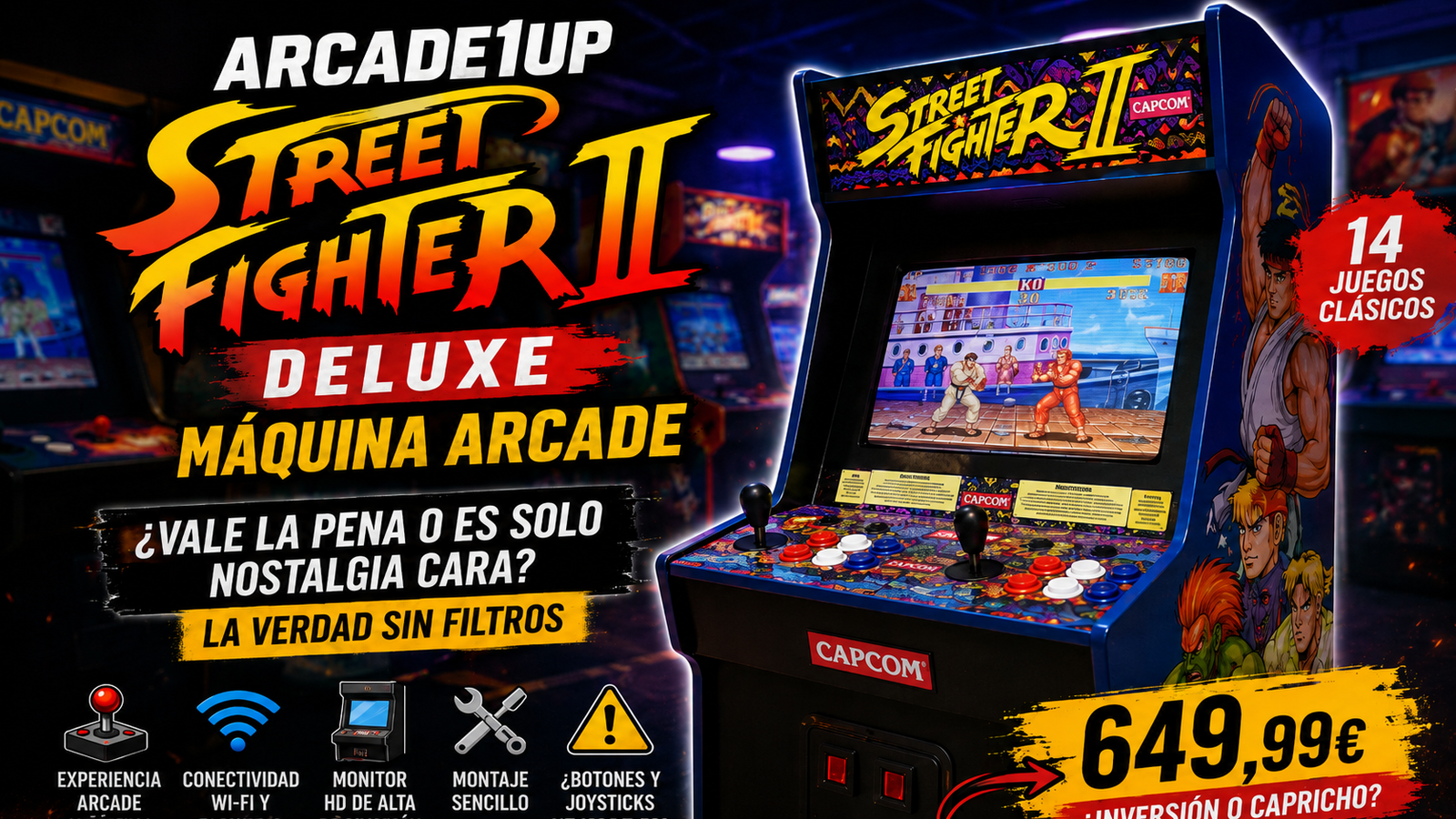 Máquina Arcade1Up Street Fighter II Deluxe en entorno arcade